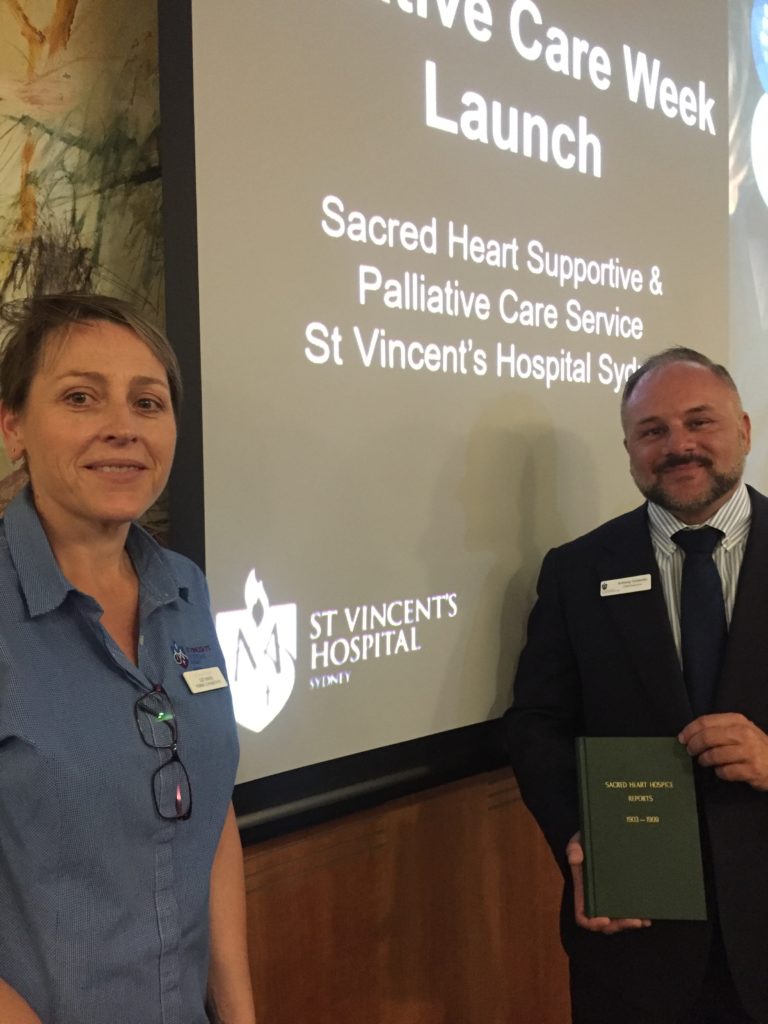 Clinical Nurse Consultant Liz Davis with St Vincents CEO, Anthony Schembri promote Palliative Care Week