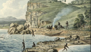 First Nations Australians, painted by Joseph Lycett, in the Newcastle region.