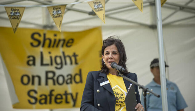 Road Trauma Support Services Victoria’s CEO Bernadette Nugent addresses the crowd of supporters at the Shine a Light event this year.