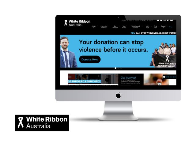 Computer screen with White Ribbon website
