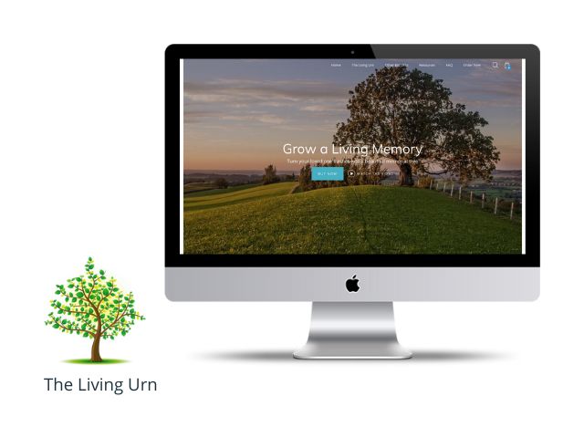 Computer screen with The Living Urn website