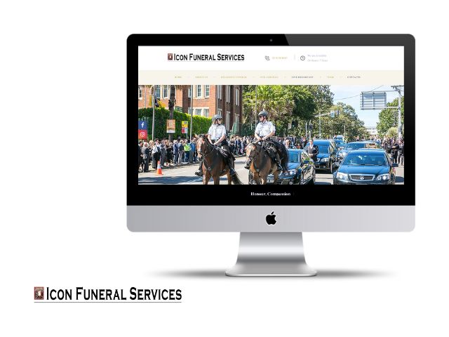 Computer screen with Icon Funeral Services website