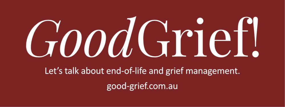 Good Grief! logo on maroon background