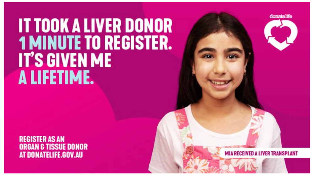 1 minute for a lifetime - register for organ donation at donatelife.gov.au