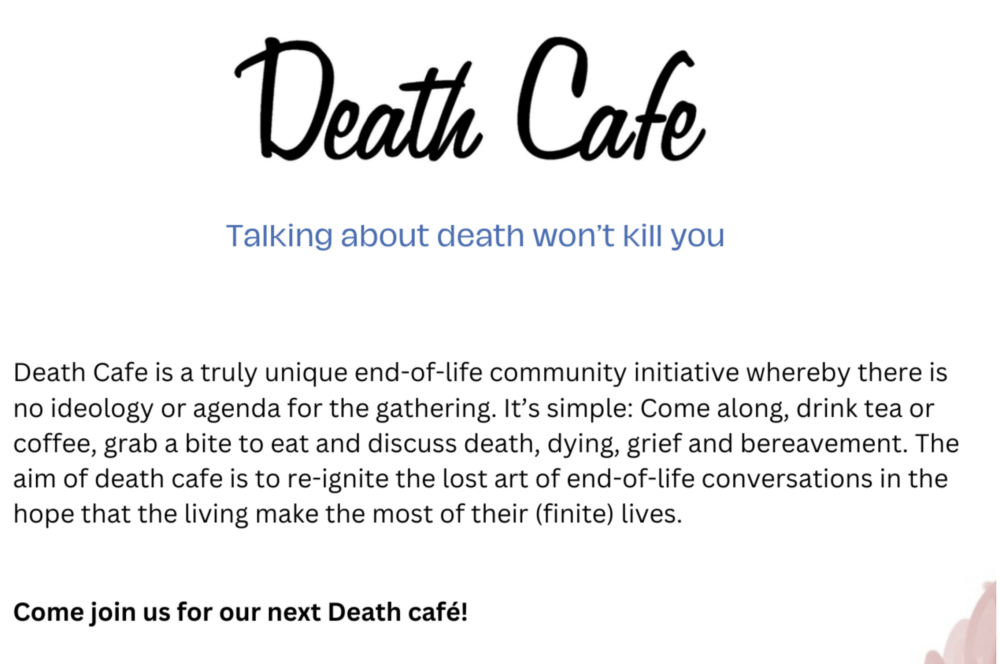 Come and join the next Sutherland Death Cafe.